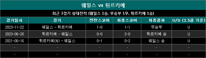 웨일스 vs 튀르키예 상대전적 wt0907